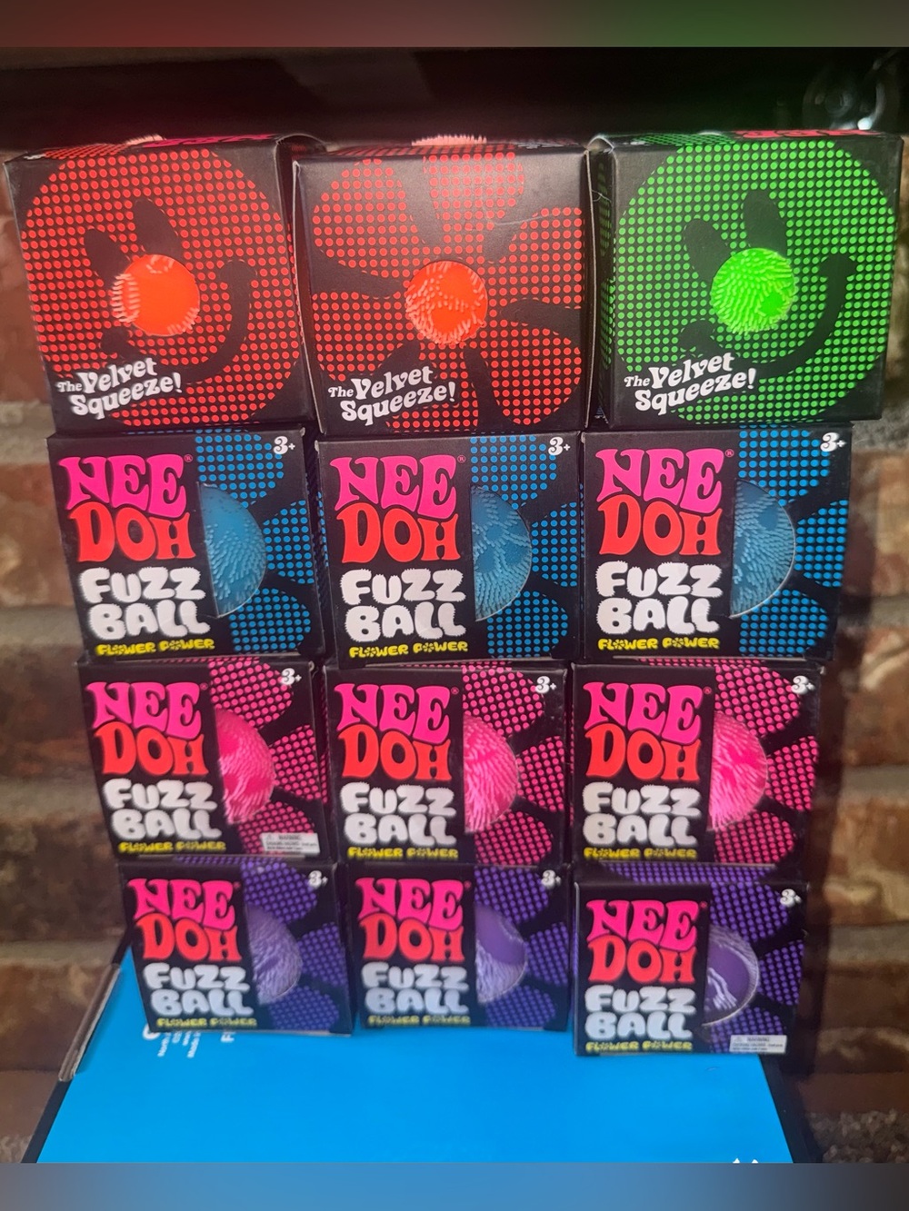 Lot of 12 Needoh Fuzz balls Squishy Flower Power Edition ! The Velvet Squeeze